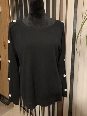 Ann Taylor Large Black Sweater White Buttons down sleeve